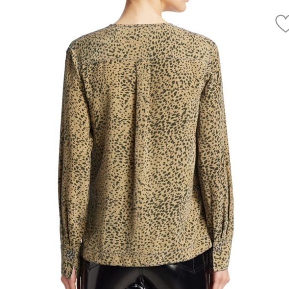 Rag & Bone- Shields Leopard Print Silk Top In Olive - Picture 11 of 16